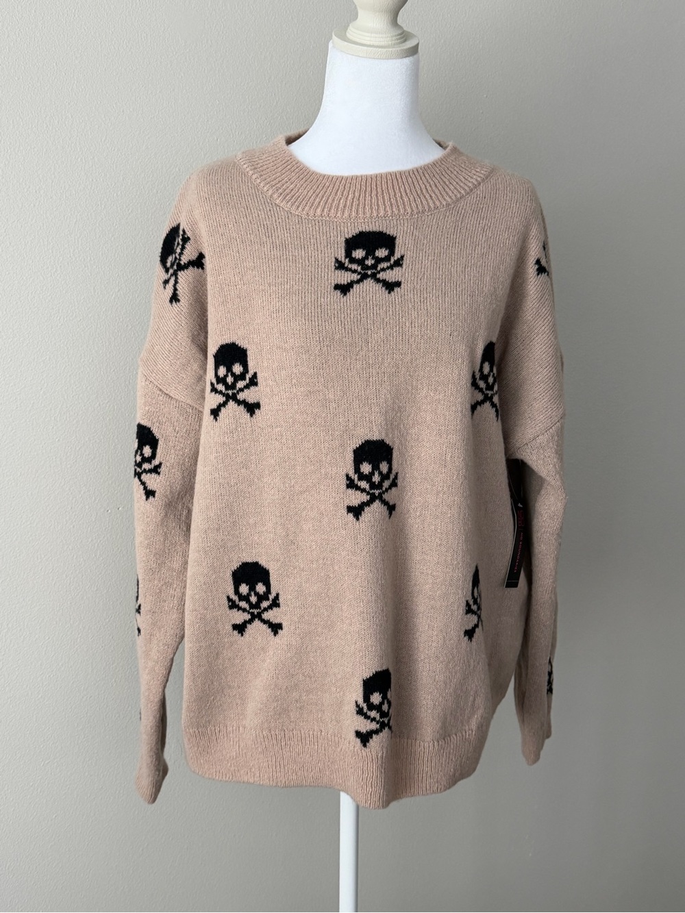 Skull Crewneck Sweater - Beige/Black